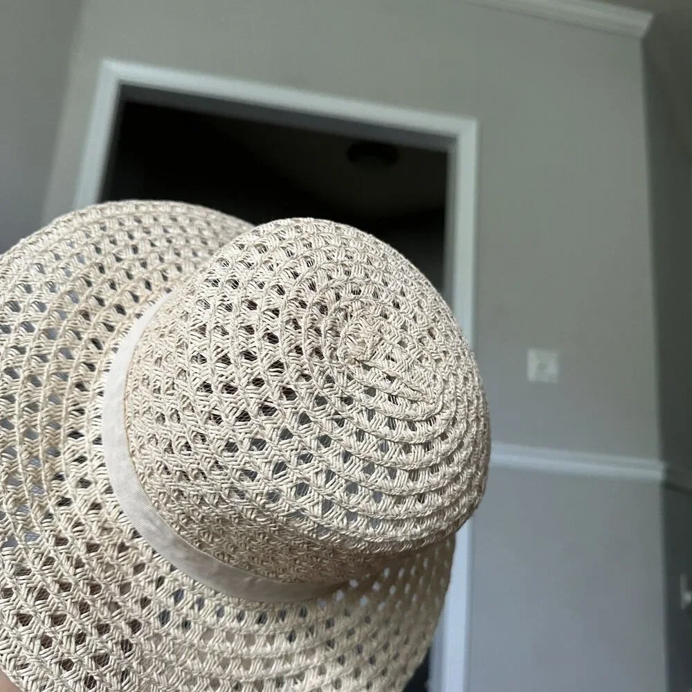 Free People Beige Crochet Woven Straw Sun Hat One Size Summer Beach